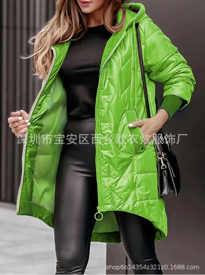 Herbst Winter 2025, neue Mode für Damen, lässig, trendig, täglich, einfach, Basic, langärmelig, mit Kapuze, Steppmäntel, weibliche Kleidung, Parkas