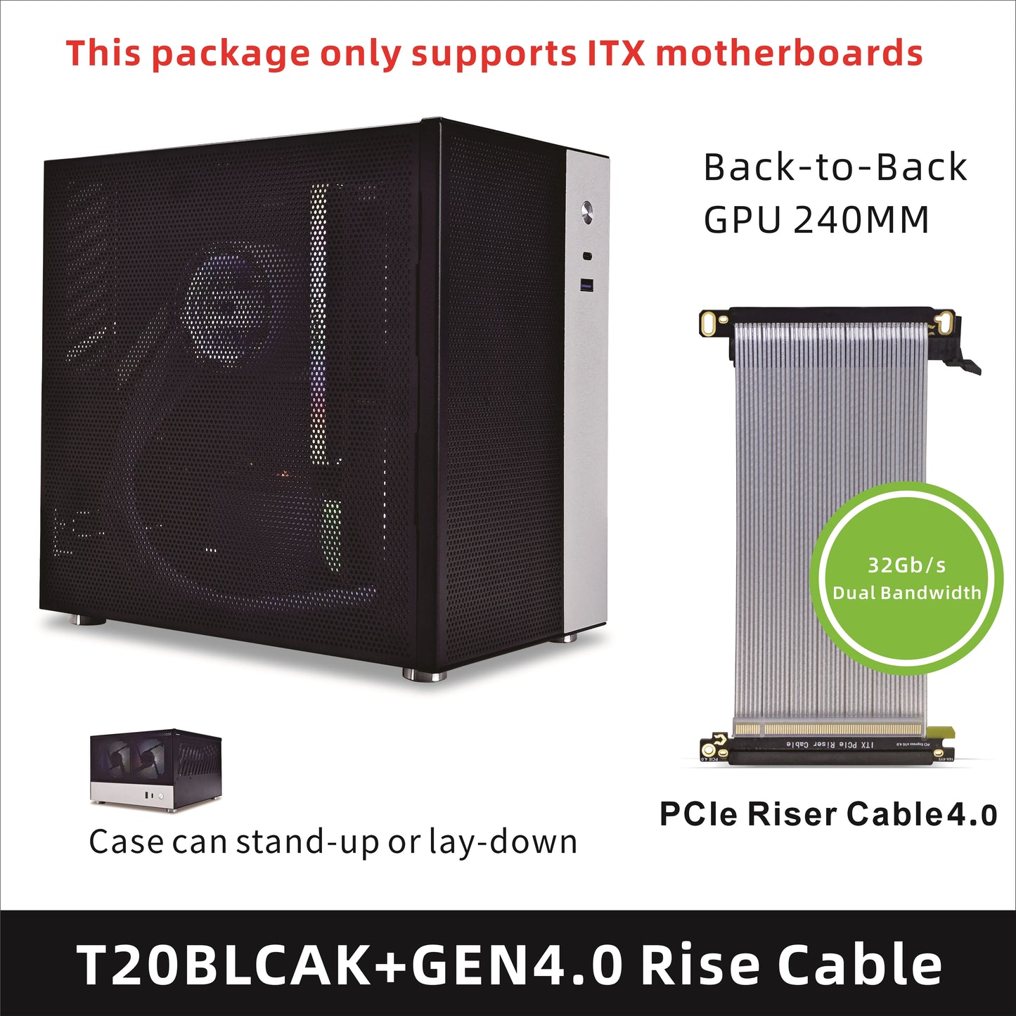 METALFISH T20 Mini ITX Case 9L Gaming Computer White Chassis Compact PC Support Flex PSU/100mm Cooler/180Liquid Cooler/240mm GPU