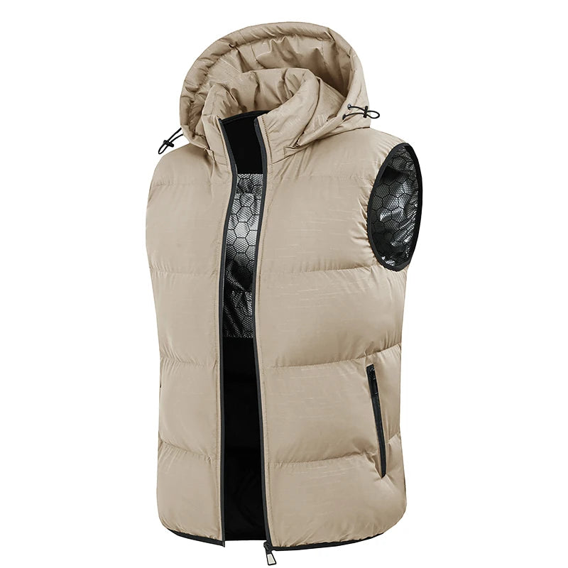 New Men Autumn Thicken Sleeveless Vests Jacket Coat Mens Winter Warm Detachable Hat Outwear Waistcoat Hooded Vest Jacket Male.