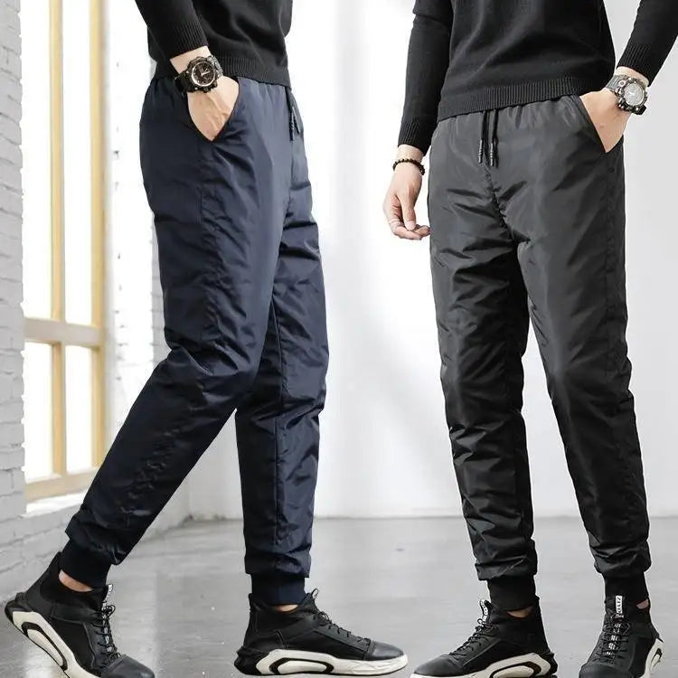 New Winter Thermal White Duck Down Pants for Men Loose Fit High Waist Warm Thickened Elastic Waistband Down Trousers Man PT-590.