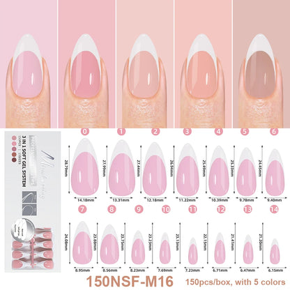 150Pcs/Box Acrylic Press on Nails Full Cover Fake False Tips Soft Gel Extension T-shaped Oval Capsule Almond Sculpted Salon DIY