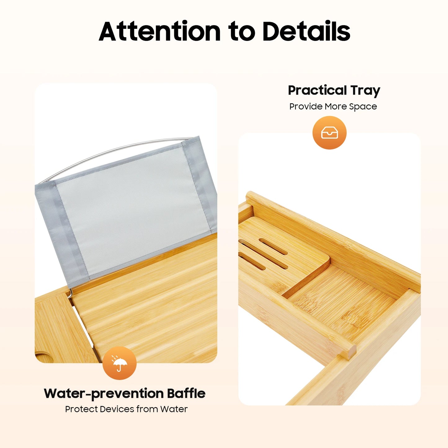 Einziehbares Bambus-Badewannenbrett-Regal, Bad-Tablet-Regal für Badezimmer, multifunktionales Badewannenregal mit Schallwand, Tassen-/Telefonschlitz