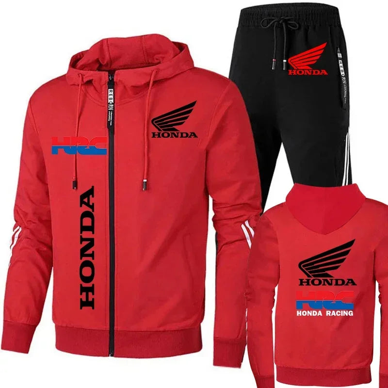 Honda Hoodie Sets Men's Clothing Honda Red Wings And HRC Logo Print Tracksuit Men Autumn Zip Up Hoodies+Pant Sets Men Honda Coat.