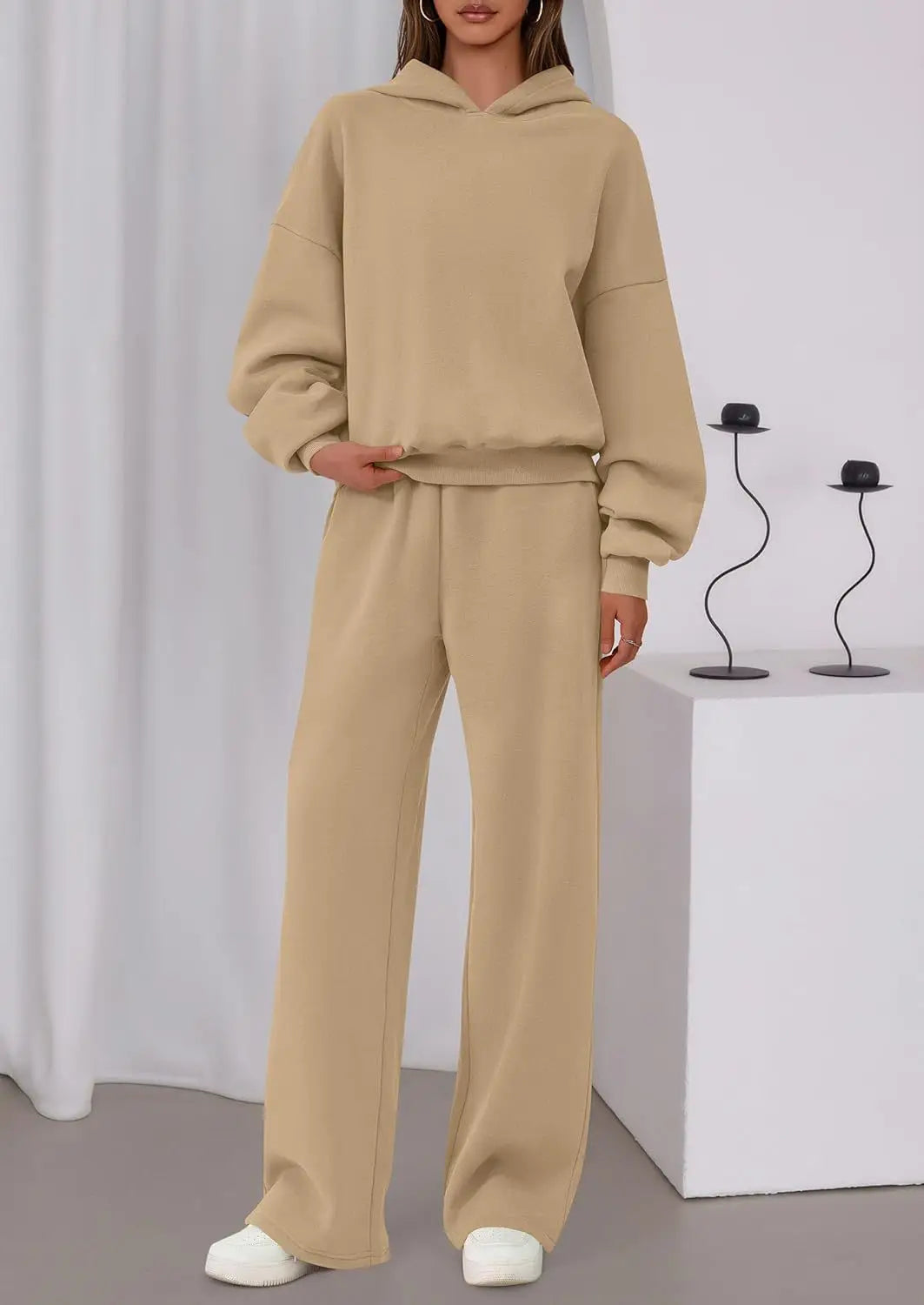 Sport Stil Lose Anzug Herbst Winter Vielseitige frauen Lange-ärmeln Pullover Sweatshirt Sport Breite bein Hosen Zwei-stück Set