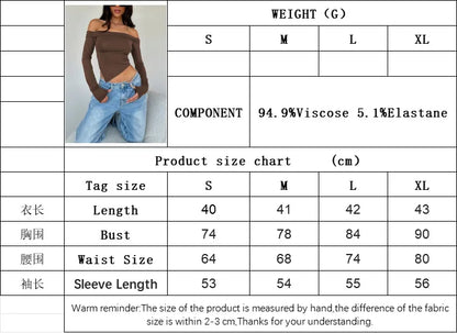 Hot-selling women's T-shirt with a unique and trendy style, a one-shoulder off-the-shoulder short, long-sleeved, solid-color top.