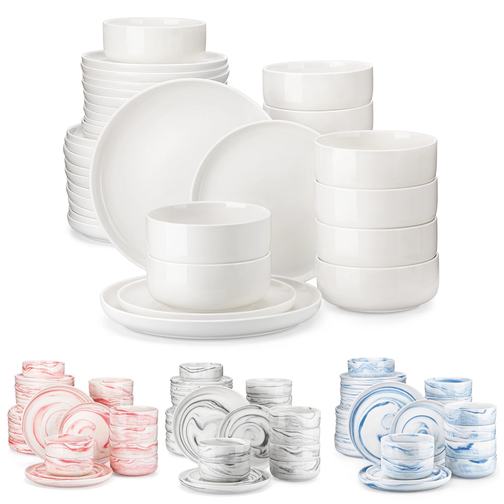 MALACASA 18/36-Piece Ceramic Plate Porcelain Dinnerware Set with 6/12 Pcs Dinner/Dessert Plates,Bowl Tableware Set for 6/12.