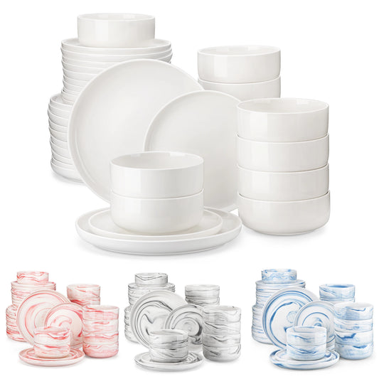 MALACASA 18/36-Piece Ceramic Plate Porcelain Dinnerware Set with 6/12 Pcs Dinner/Dessert Plates,Bowl Tableware Set for 6/12.