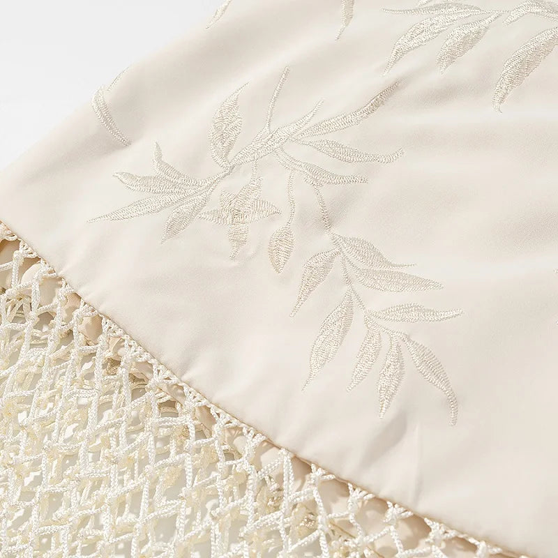 MUJER Embroidery Lace Long Skirt Woman High Waist Midi Skirts for Women Summer Beach Skirt Woman Tassel Women's Skirts Cylinder.