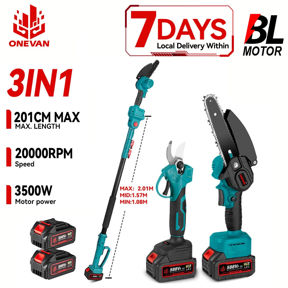ONEVAN 3500 W Bürstenlose Teleskopstange Elektrische Kettensäge 3-IN-1 Hohe Zweig Schere Garten Beschneiden Werkzeug für ONEVAN 18 V Batterie