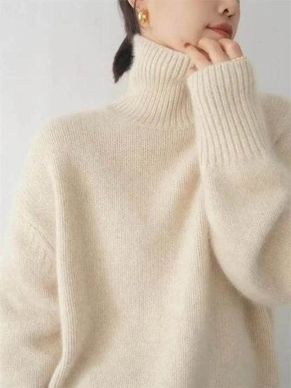 100% Mink Cashmere Turtleneck Sweater Women Solid Color Long Sleeve Top Autumn Winter Fashion Knit Female Warm Pullover Jumper.