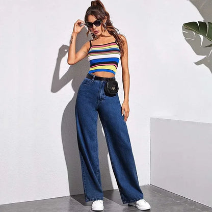 High Waist Wide Leg Jeans Women Summer New Slimming Floor Length Straight Retro American Drapey Loose Fit Casual Trousers.