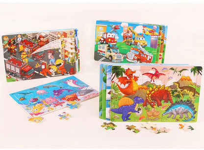New 30 Pieces Wooden Puzzles Cartoon Animal Traffic Tangram Wood 3d Puzzle Montessori Educational Toys for Children Gifts.