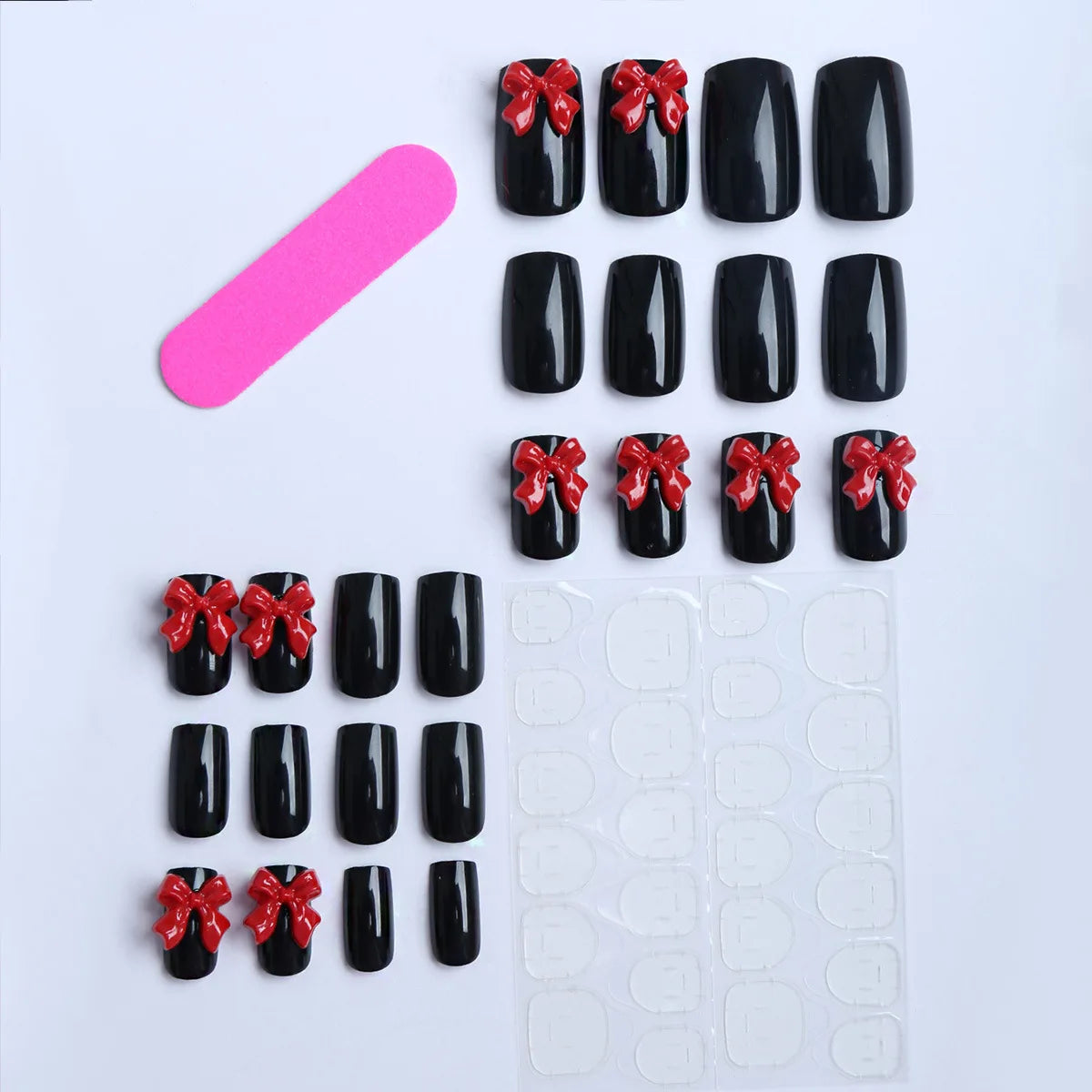 White French Press on Nails 3D Bowknot Fake Nails Tips Full Cover Wearable False Nails for Women and Girls DIY Manicure 24Pcs