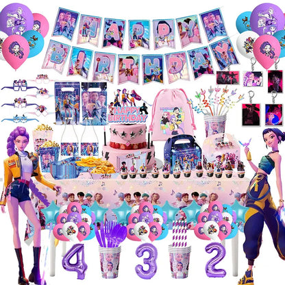 Kpop Demon Hunters Birthday Decorations Kpop Demon Hunter Birthday Theme Party Favors Supplies Plates Cup Balloons Backdrop Gift.