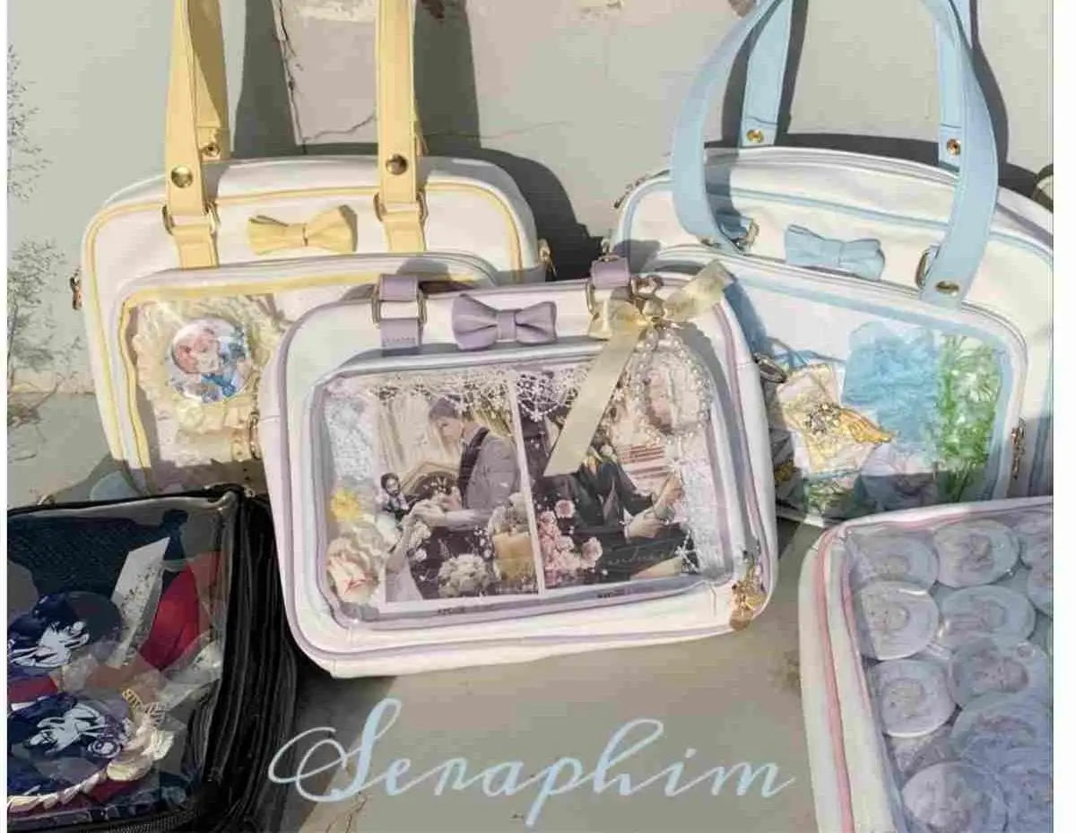 Y2K Cute Bow Ita Bag Girl Transparent Messenger Bag Women Fashion Shoulder Crossbody Bag Ladys DIY Badge Tote Bag Lolita Handbag.