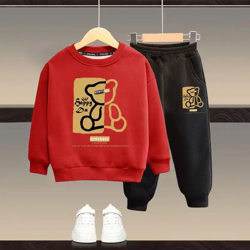 Autumn Baby Girls Clothes Set Kid Boy Cartoon Bear Printed Sweatshirt Pullover And Pants 2pcs Suit Children Top Bottom Tracksuit.