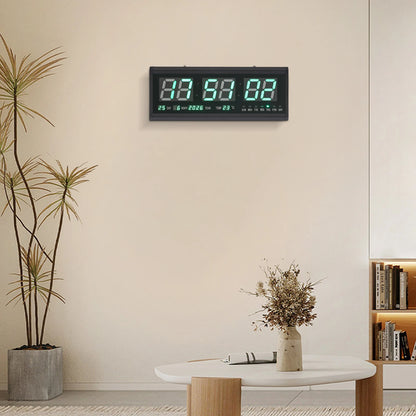 220 V große LED-Digital-Wanduhr, Zeit, Temperatur, Datum, Woche, Anzeige, automatischer Dimmer, leuchtende, leise Tischuhr, Wanduhr, 48 x 19 cm
