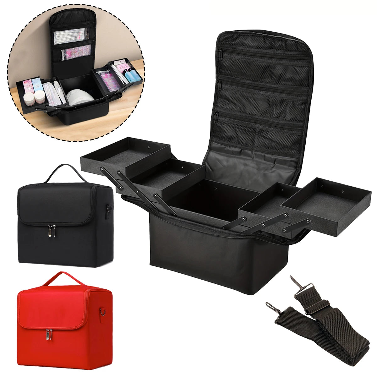 Folding Manicurist Toolbox Portable Cosmetic Bag Travel Makeup Case.