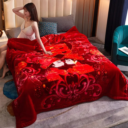 4.5kg Home Thicken Quilt Comforters Winter Warm Raschel Plush Blanket Print Throw Double Layer Fluffy Soft Quilt 200x230cm 이불 이불