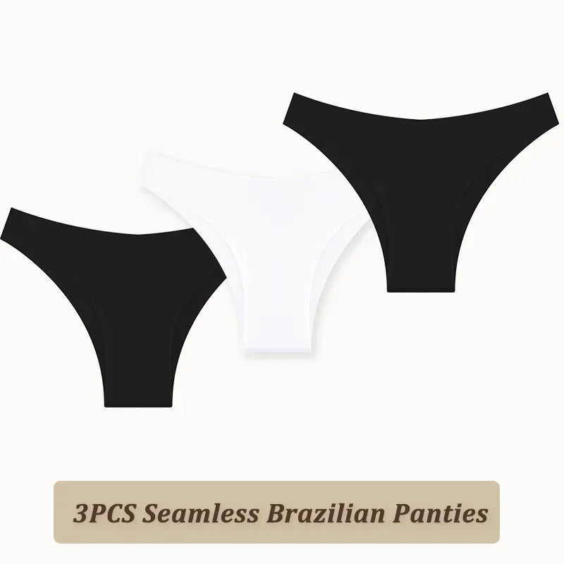 3PCS Women Seamless Brazilian Panties Ultra-thin Maillard panties Ice Silk Underwear Sexy Panty Low Waist G-string Female Solid.