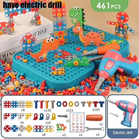 Children Toys Tool Set Electric Drill Screw Nut 3D Puzzle Toys Pretend Play Repair Tool Box Drilling Assembly Educational Toys.