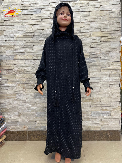 Eid Kids Cotton Prayer Garment Dress Muslim Girls Long Khimar Hijab Turkey Abaya Dresses Islamic Dress Full Cover Robe Ramadan.