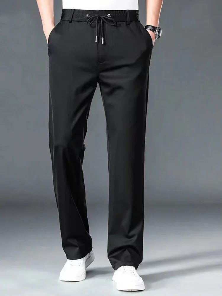 10XL Big Size Men's Summer Casual Pants Straight Fit Elastic Waist Trouser Male Classic Office Plus Large Stretch Zipper Pocket.