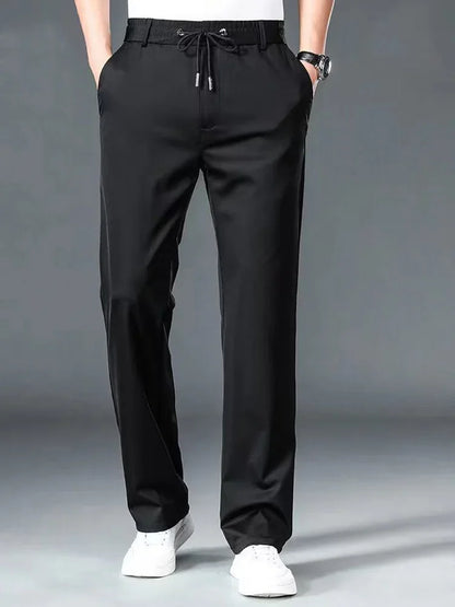 10XL Big Size Men's Summer Casual Pants Straight Fit Elastic Waist Trouser Male Classic Office Plus Large Stretch Zipper Pocket.