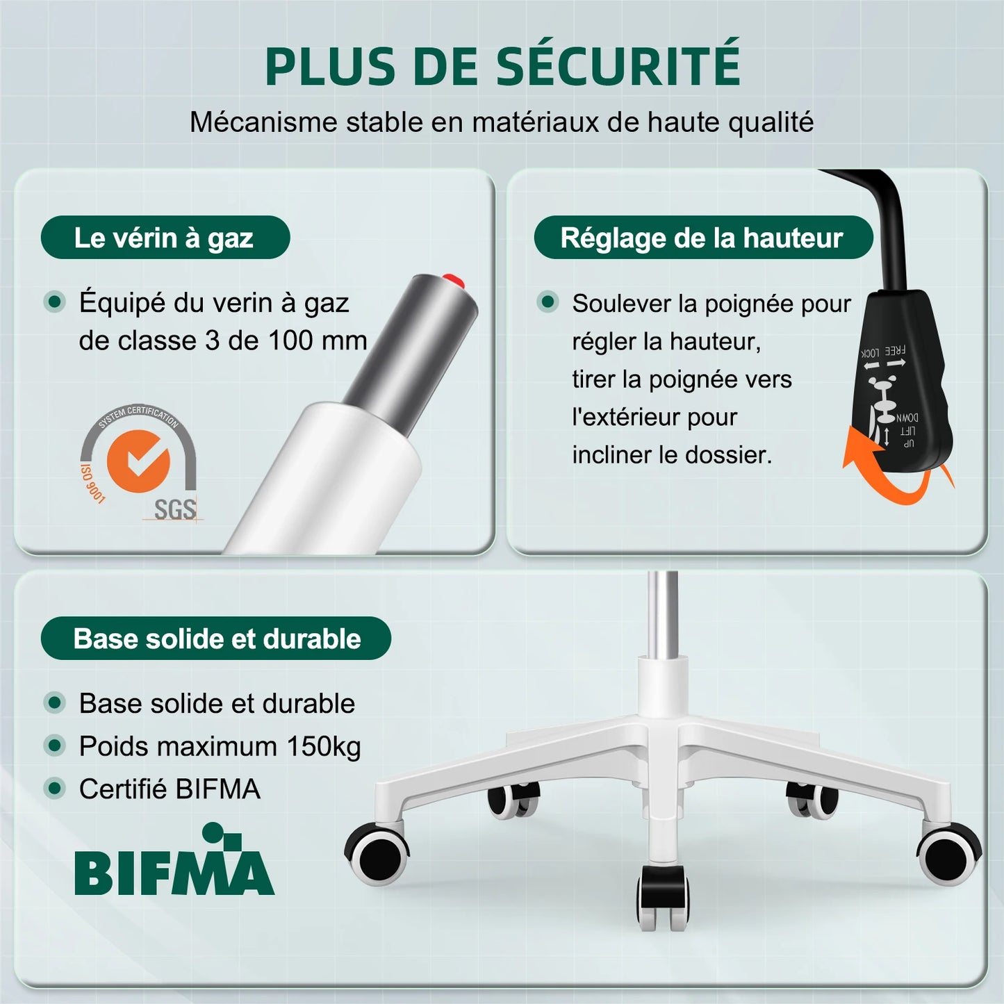 AUTHMIC Ergonomischer Netz-Bürostuhl mit Lordosenstütze, hochklappbaren Armlehnen, verstellbarer und höhenverstellbar für den Schreibtisch zu Hause – Blaugrün