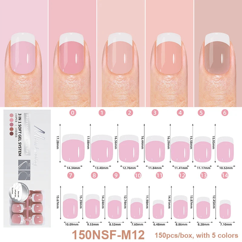 150Pcs/Box Acrylic Press on Nails Full Cover Fake False Tips Soft Gel Extension T-shaped Oval Capsule Almond Sculpted Salon DIY