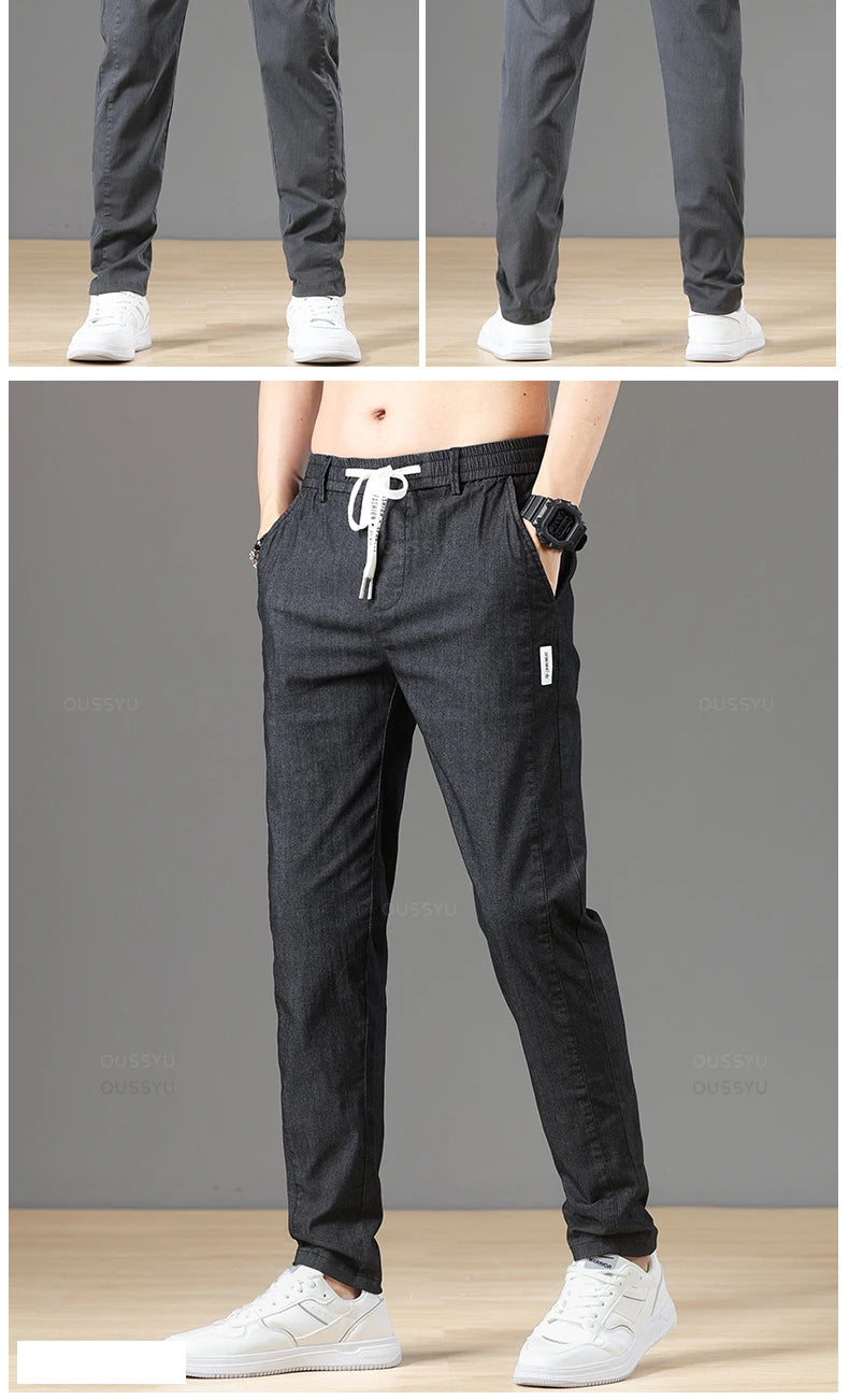 Autumn Cottom Men's Pants Fashion Classic Drawstring Elastic Waist Jogging Stretch Casual Grey Cargo Trousers Male 28-38.