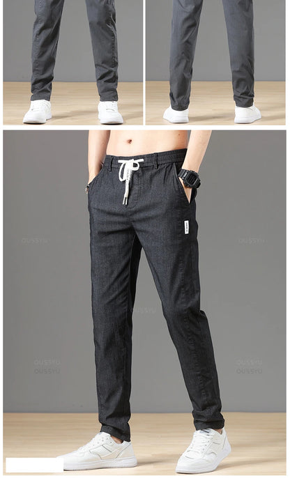 Autumn Cottom Men's Pants Fashion Classic Drawstring Elastic Waist Jogging Stretch Casual Grey Cargo Trousers Male 28-38.
