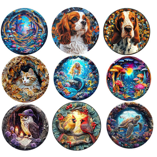 Wooden Animal Jigsaw Puzzle for Adults Kids Toy Circular Puzzle Puzzles Set Birthday Gift Brain Teaser Family Interactive Game.