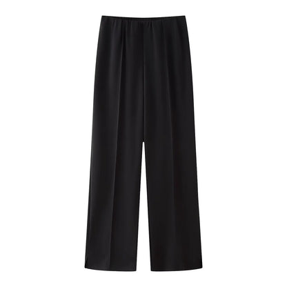 2025 Spring New Women's Two Piece Pant Set Fashion Long Sleeve O-neck Pleated Top Double-Sided Fabric Office Top Casual Pants.