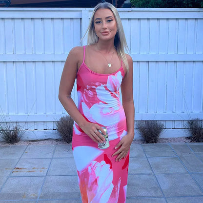 Gedruckt Spaghetti Hot Backless Maxi Kleid Frauen Mode Schlank Elegante Kontrast Patchwork Halter Kleider Herbst Lange DressZ