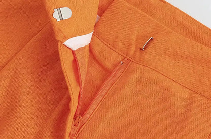 Women Fashion With Pockets Front Pleats Linen Blend Shorts Vintage High Waist Zipper Fly Female Short Pants Mujer.