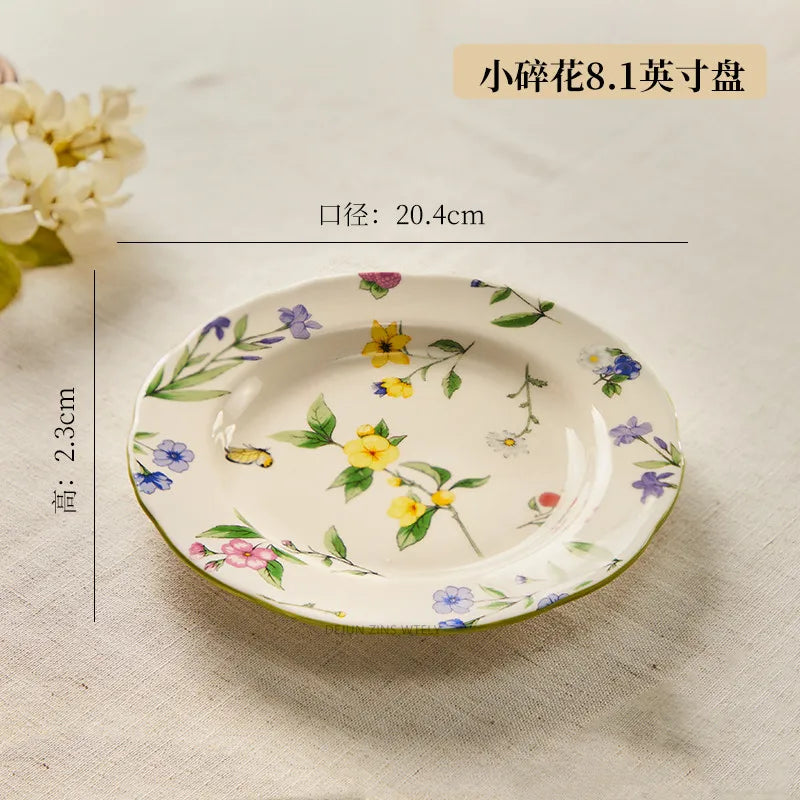 1PC Chinese-style Ceramic Plates New Flower-patterned Dinner Plates Ceramic Fruit Salad Plates Exquisite Kitchen Accessories
