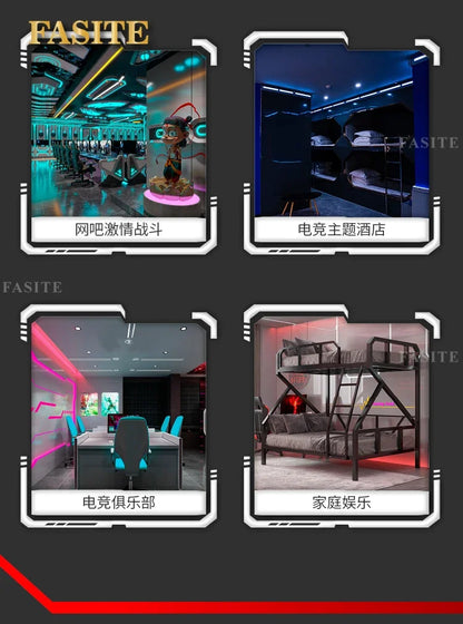 Premium E-Sport-Etagenbett aus Eisen, Hotel, Apartment, Schule, Schlafsaal, Bett, schwarzer Rahmen, Hochbett für Erwachsene, Camas, Schlafzimmermöbel