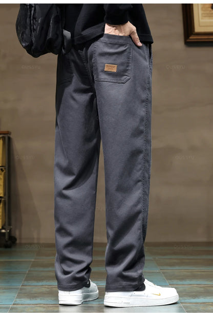 Brand Clothing New Soft Lyocell Fabric Pants Men Thick Loose Straight Drawstring Elastic Waist Korea Casual Cargo Trousers Male.