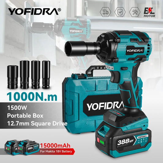 YOFIDRA 1/2 "1000N.M Bürstenlosen Elektrischen Schlagschrauber Handheld Cordless Auto Schraubendreher Bohrer Steckschlüssel Set Für Makita Batterie Pin