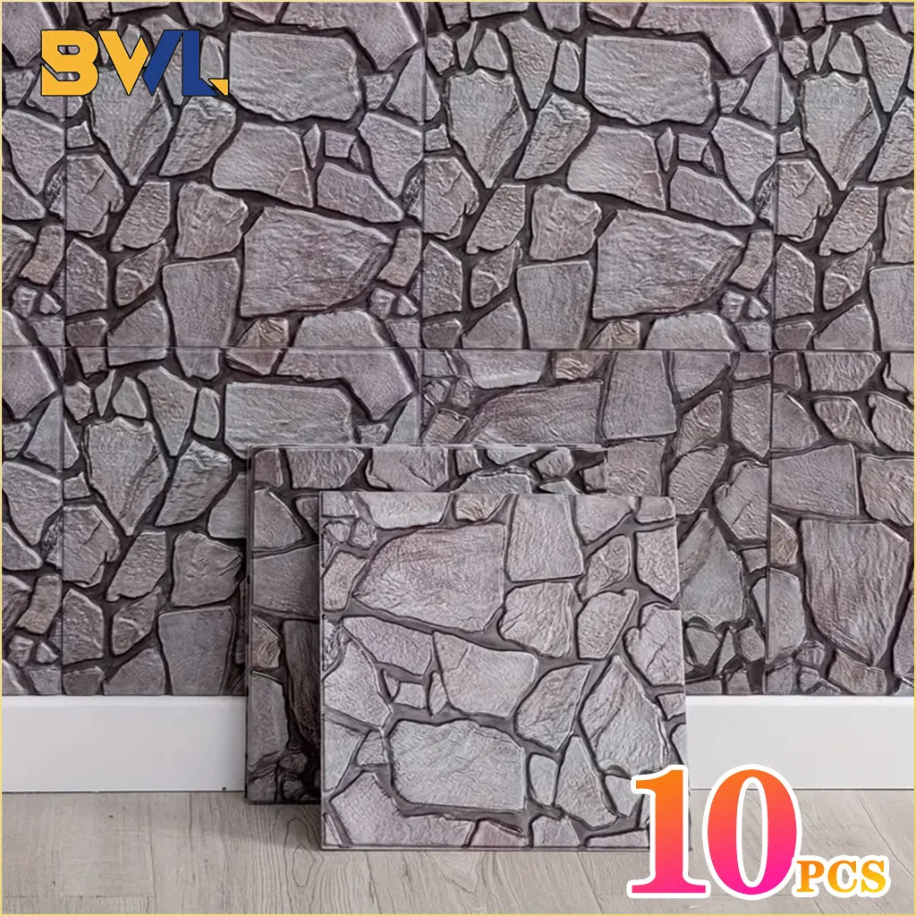 10PCS 3D Self Adhesive Foam Wall Stickers Waterproof Wallpaper Panels for Living Room Bedroom Dining TV Background Decor
