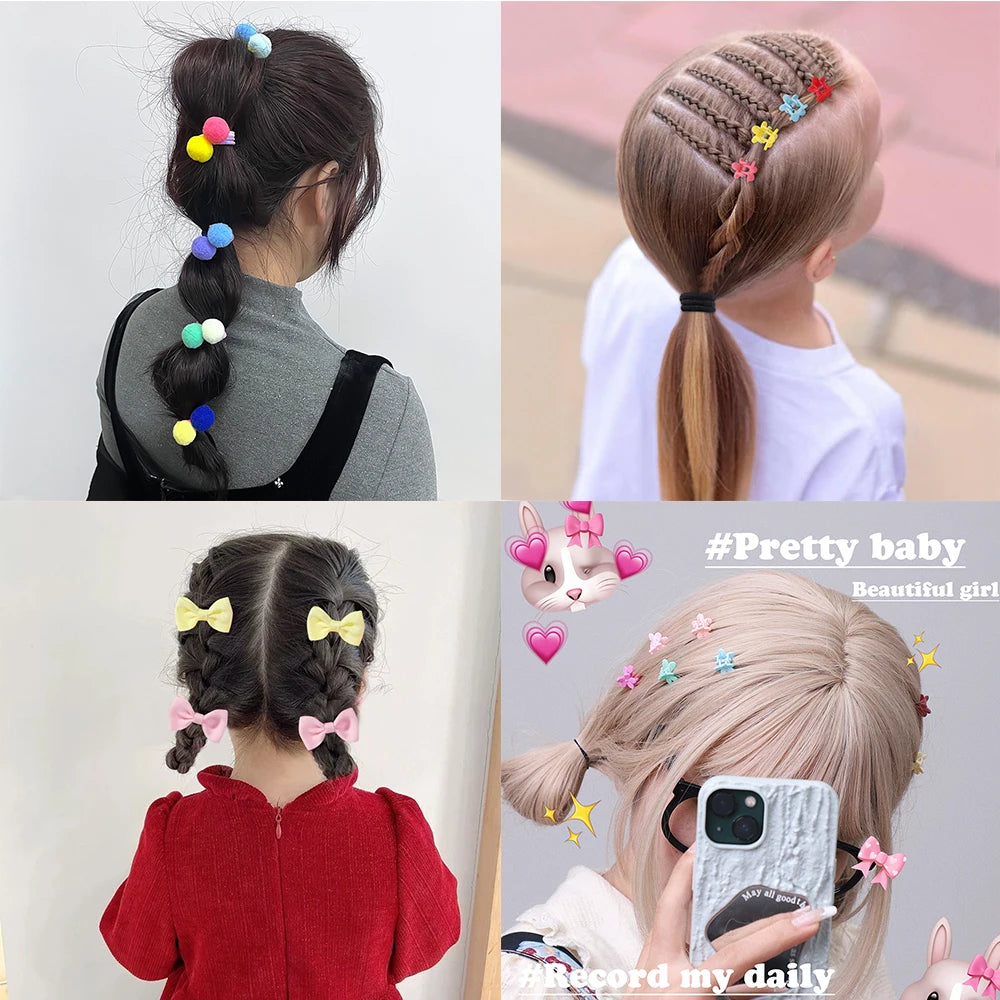 120PCS Hair Accessories Set For Girls Colorful Bowknot Hair Band Children Ponytail Holder Hair Ties Kids Elastic Rubber Bands.