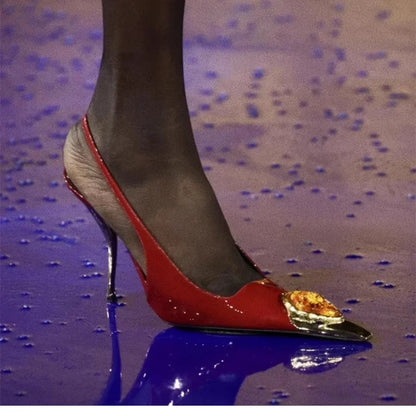 Iron Head Fashion Heterosexual Red High Heels Fox Head Jewel Decoration New Plus Size Banquet Shoes Women's High Heel Sandals.