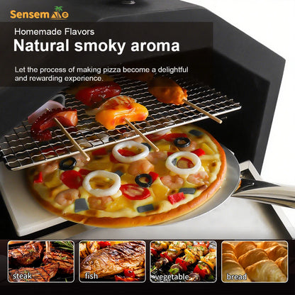 Tragbarer, holzgefeuerter Pizzaofen für den Außenbereich mit 12-Zoll-Stein und Thermometer, klappbare Beine, Camping-Grillmaschine aus Edelstahl für den Hinterhof