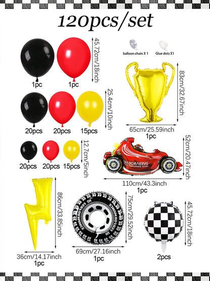 5/120-teiliges Racing-Themen-Party-Ballon-Set, Blitz, Gold-Champion, Autoreifen-Luftballons für Renn-Geburtstagsparty-Dekorationen.