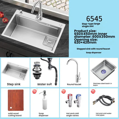 Stainless Steel Kitchen Sink Household Large Single Slot Wash Dish and Wash Vegetables Basin Multifunctional Undermount Basin