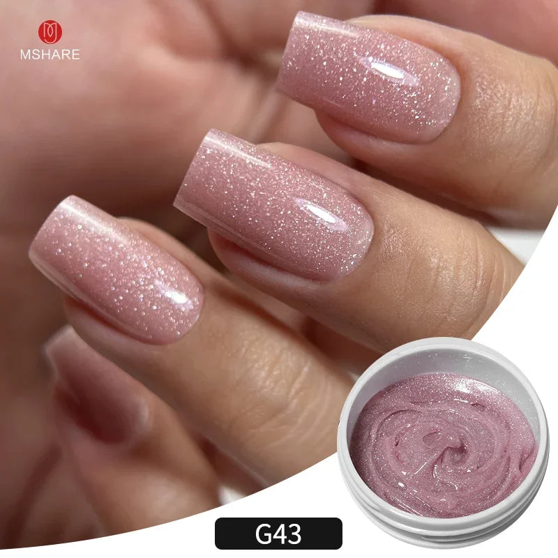 MSHARE 50g/250g Shimmer Pink White Acrylic Gel TPO Free Glitter Shiny Extension Acryl Hard Gel Nails Sculpting Construction.