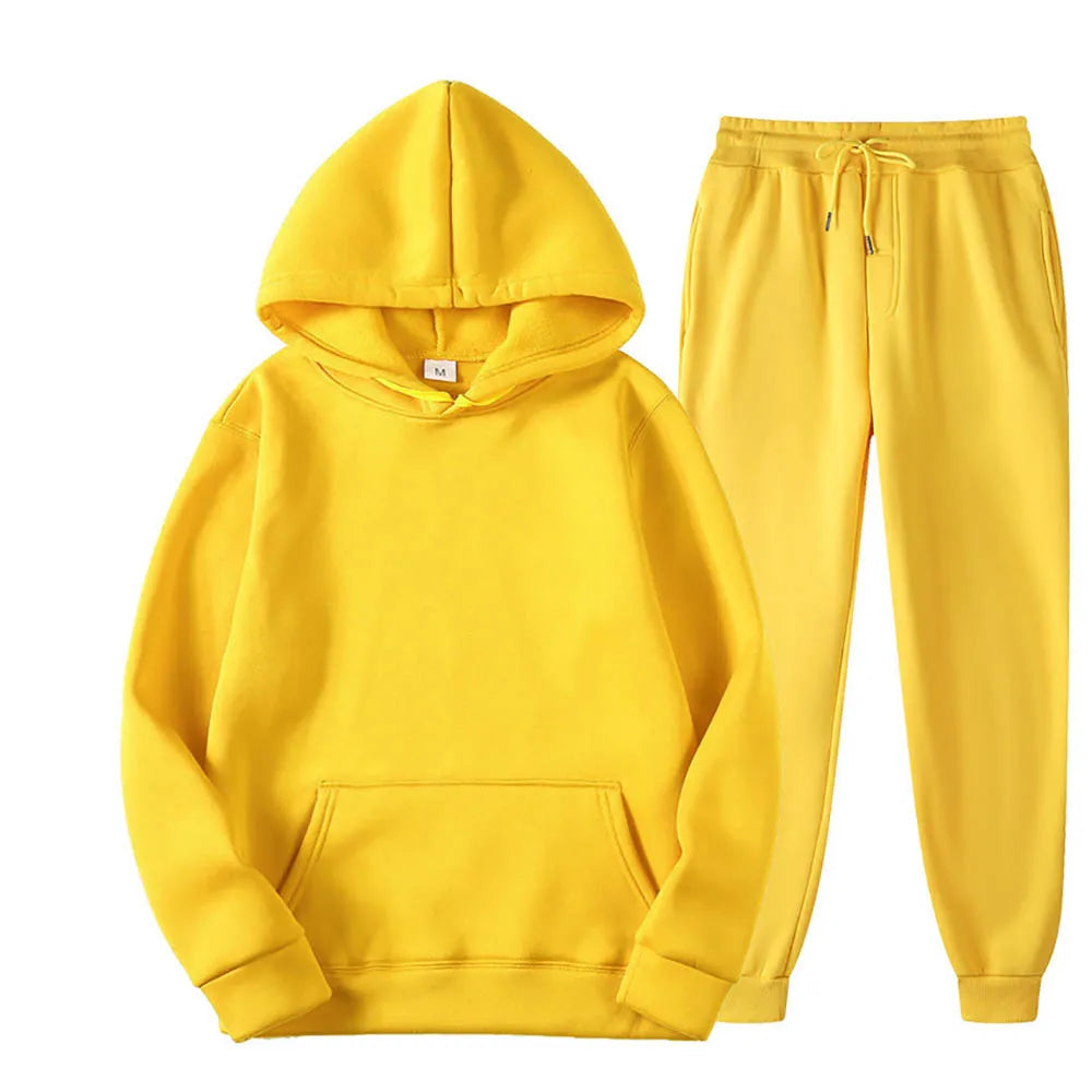Men Tracksuit 2 Pieces Sets Hooded Sweatshirt +Drawstring Pants Male Hoodies Running Sportswear Men Women Autumn Sportwear.