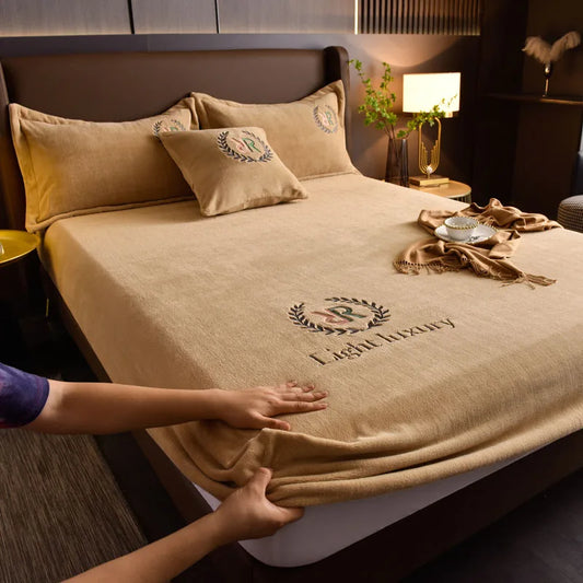 Winter Plush Elastic Fitted Sheet Couple Double Bedspread on The Bed Linen Mattress Pad Cover 90 150 180x200 Warm Deep Pocket.