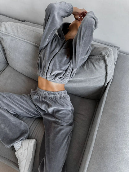 Fall Winter Women's Fashion Hooded Stand Collar Sweatshirt Set Casual Loose Fit Two Piece Streetwear Lounge Gym Ourdoor Outfit.